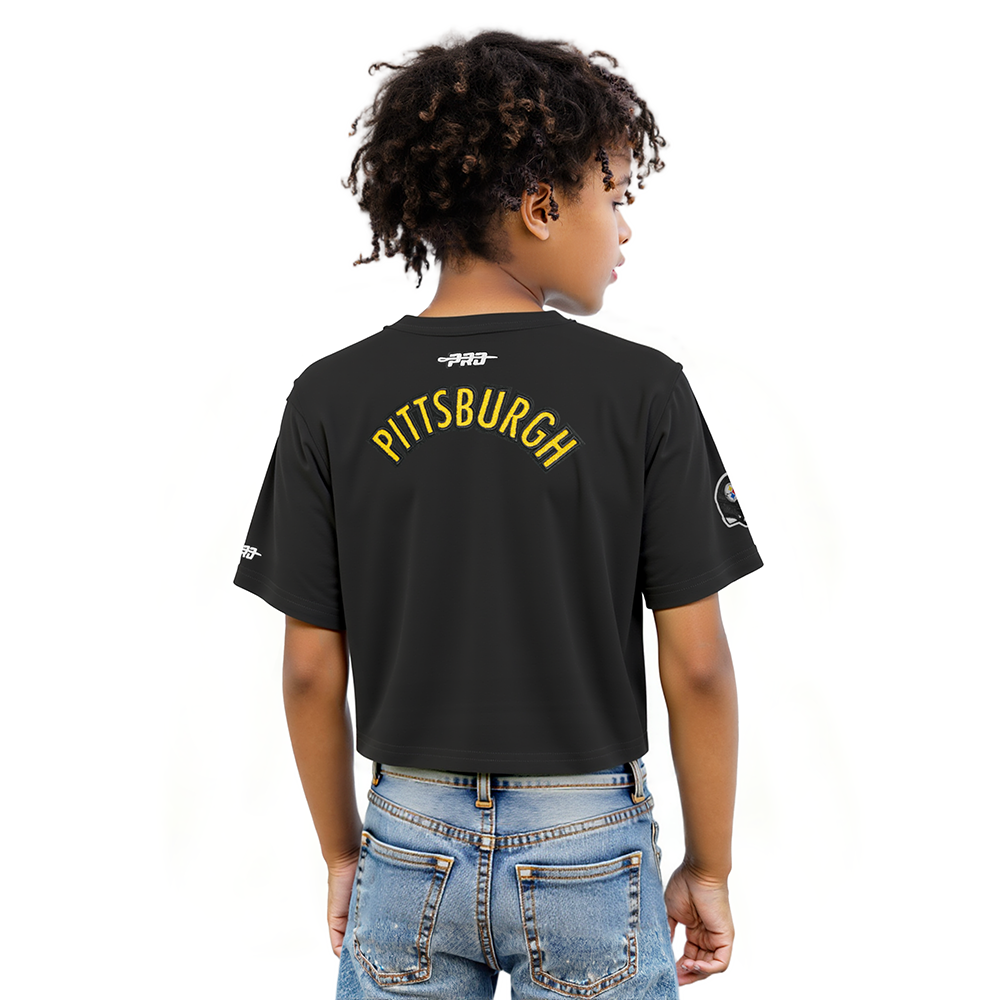 NFL PITTSBURGH STEELERS CLASSIC BIG GIRLS SHORT SLEEVE BOXY TEE (BLACK)