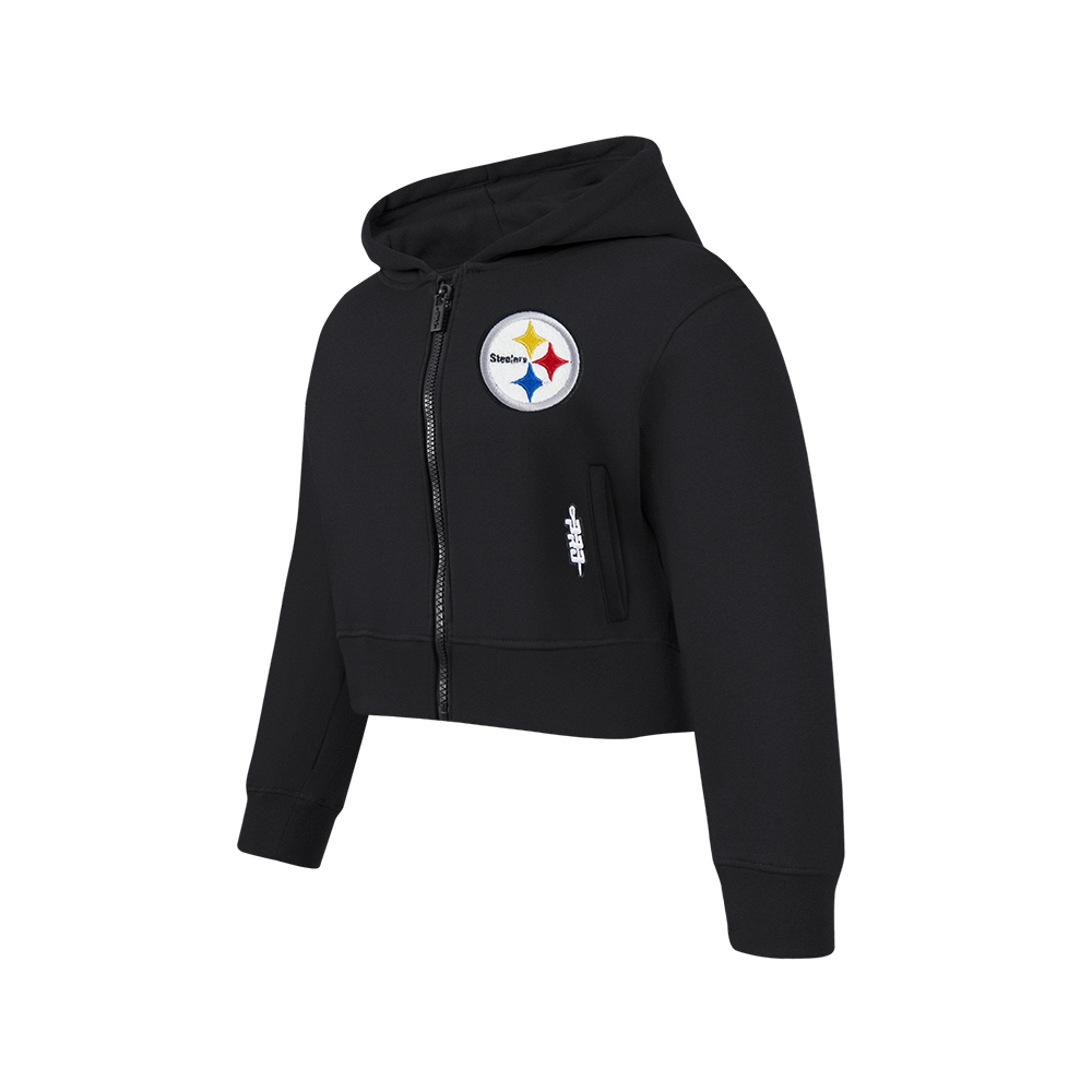 NFL PITTSBURGH STEELERS CLASSIC BIG GIRLS FLEECE FULL ZIP HOODIE (BLACK)