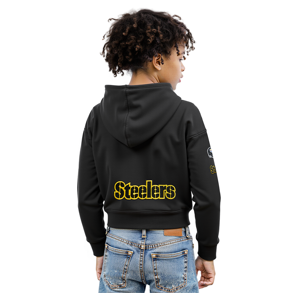 NFL PITTSBURGH STEELERS CLASSIC BIG GIRLS FLEECE FULL ZIP HOODIE (BLACK)
