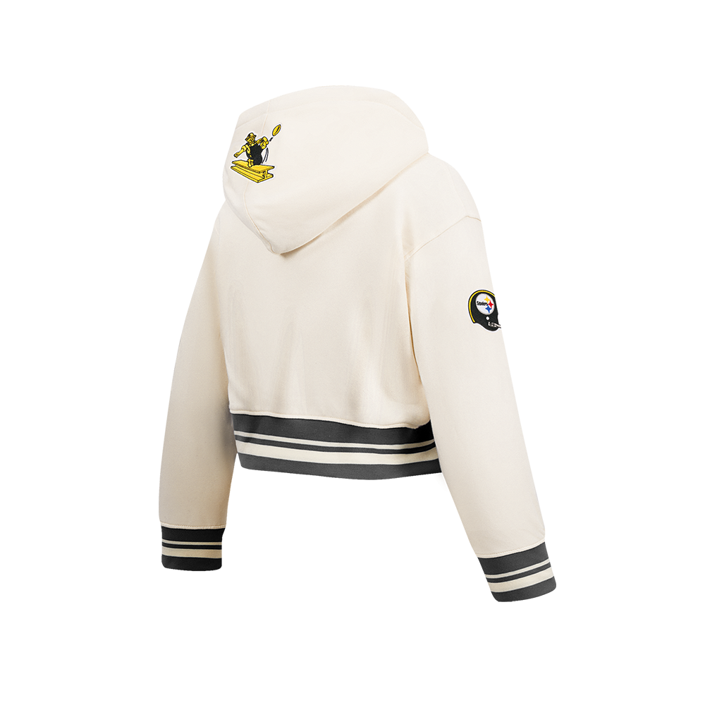 NFL PITTSBURGH STEELERS RETRO CLASSIC BIG GIRL'S RIB FLC PO HOODIE (EGGSHELL/ BLACK)