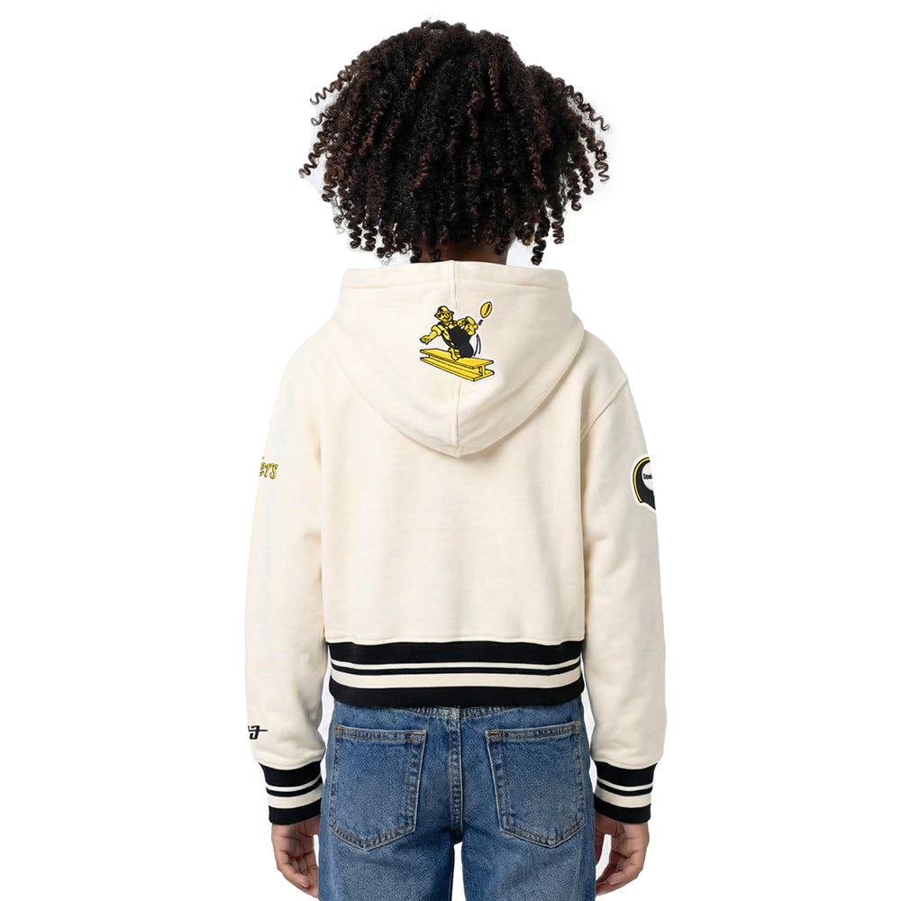 NFL PITTSBURGH STEELERS RETRO CLASSIC BIG GIRL'S RIB FLC PO HOODIE (EGGSHELL/ BLACK)