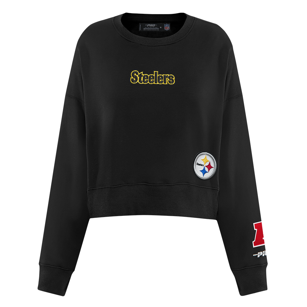 NFL PITTSBURGH STEELERS WINGSPAN WOMEN'S FLC CREWNECK (BLACK)