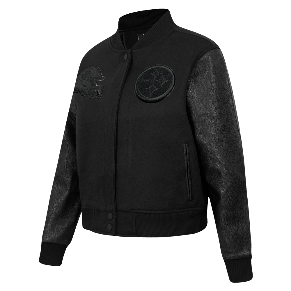 NFL PITTSBURGH STEELERS TRIPLE BLACK WOMEN'S WOOL VARSITY JACKET (TRIPLE BLACK)