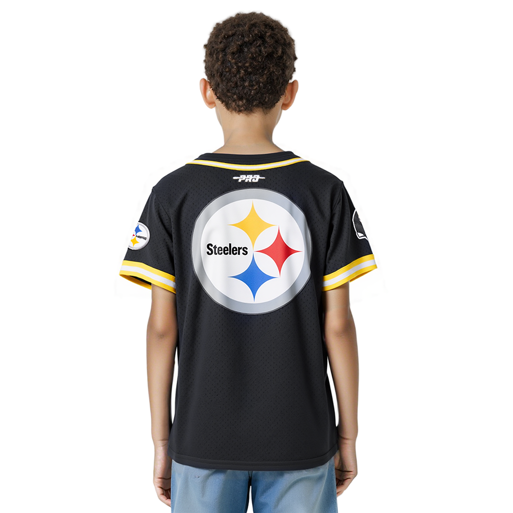 NFL PITTSBURGH STEELERS CLASSIC LITTLE BOYS MESH BUTTON DOWN SHIRT (BLACK/YELLOW)