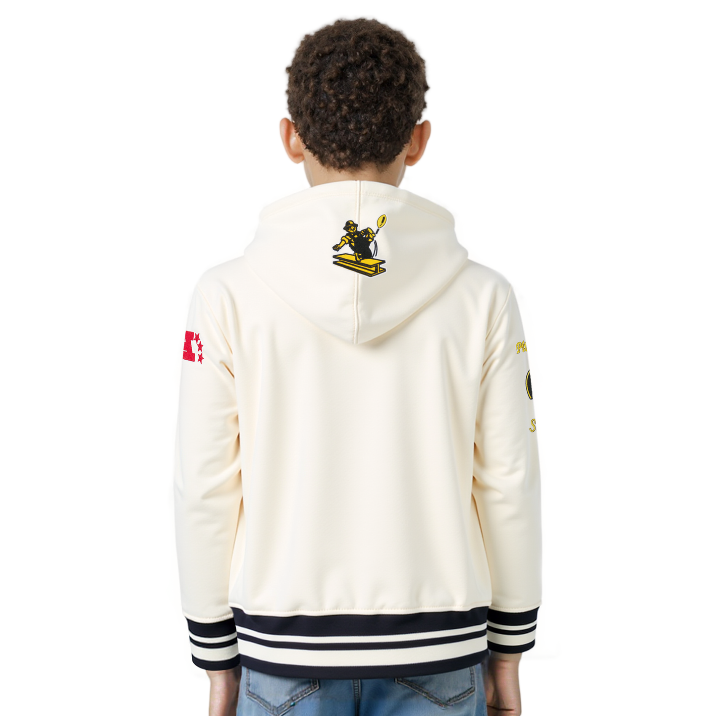 NFL PITTSBURGH STEELERS RETRO CLASSIC LITTLE BOYS RIB FLEECE PULLOVER HOODIE (EGGSHELL/ BLACK)