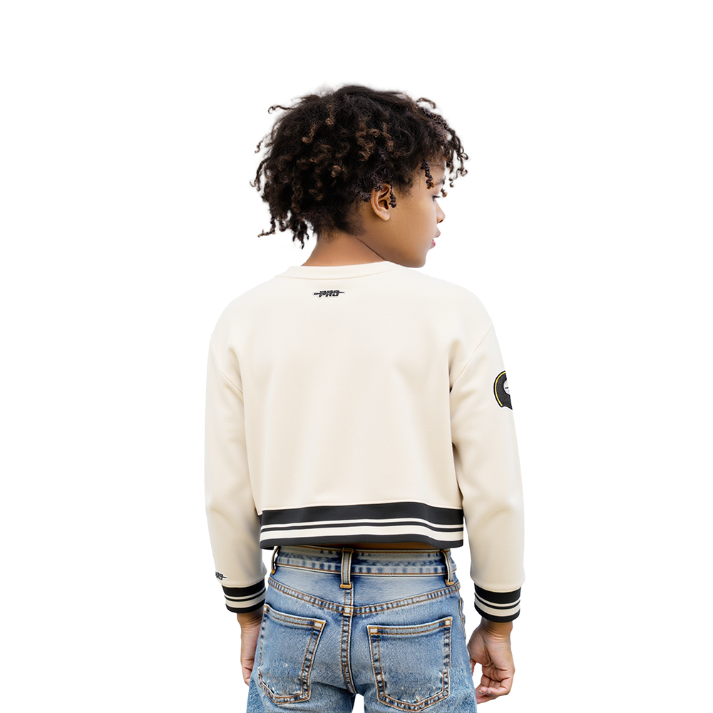 NFL PITTSBURGH STEELERS RETRO CLASSIC LITTLE GIRLS  RIB FLEECE CREWNECK (EGGSHELL/ BLACK)