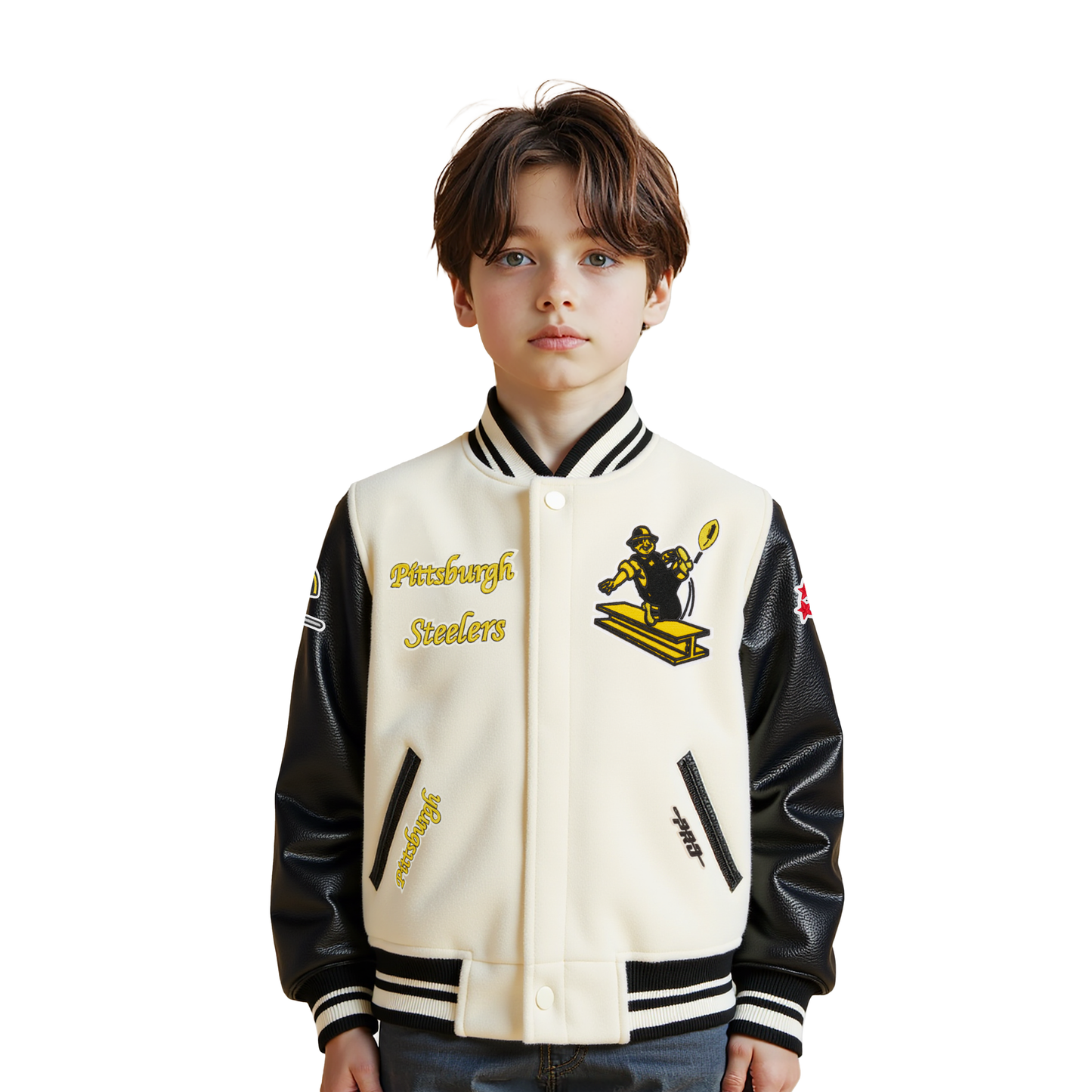 NFL PITTSBURGH STEELERS RETRO CLASSIC TODDLER BOYS RIB WOOL VARSITY JACKET (BLACK/YELLOW)