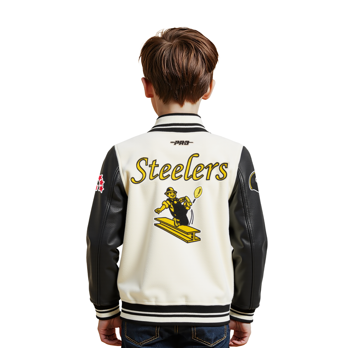 NFL PITTSBURGH STEELERS RETRO CLASSIC TODDLER BOYS RIB WOOL VARSITY JACKET (BLACK/YELLOW)