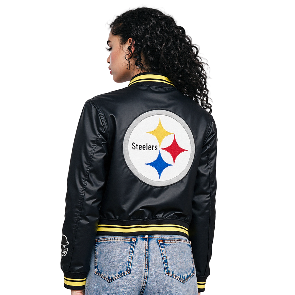 NFL PITTSBURGH STEELERS MASHUP WOMEN'S RIB SATIN JACKET (BLACK/YELLOW)