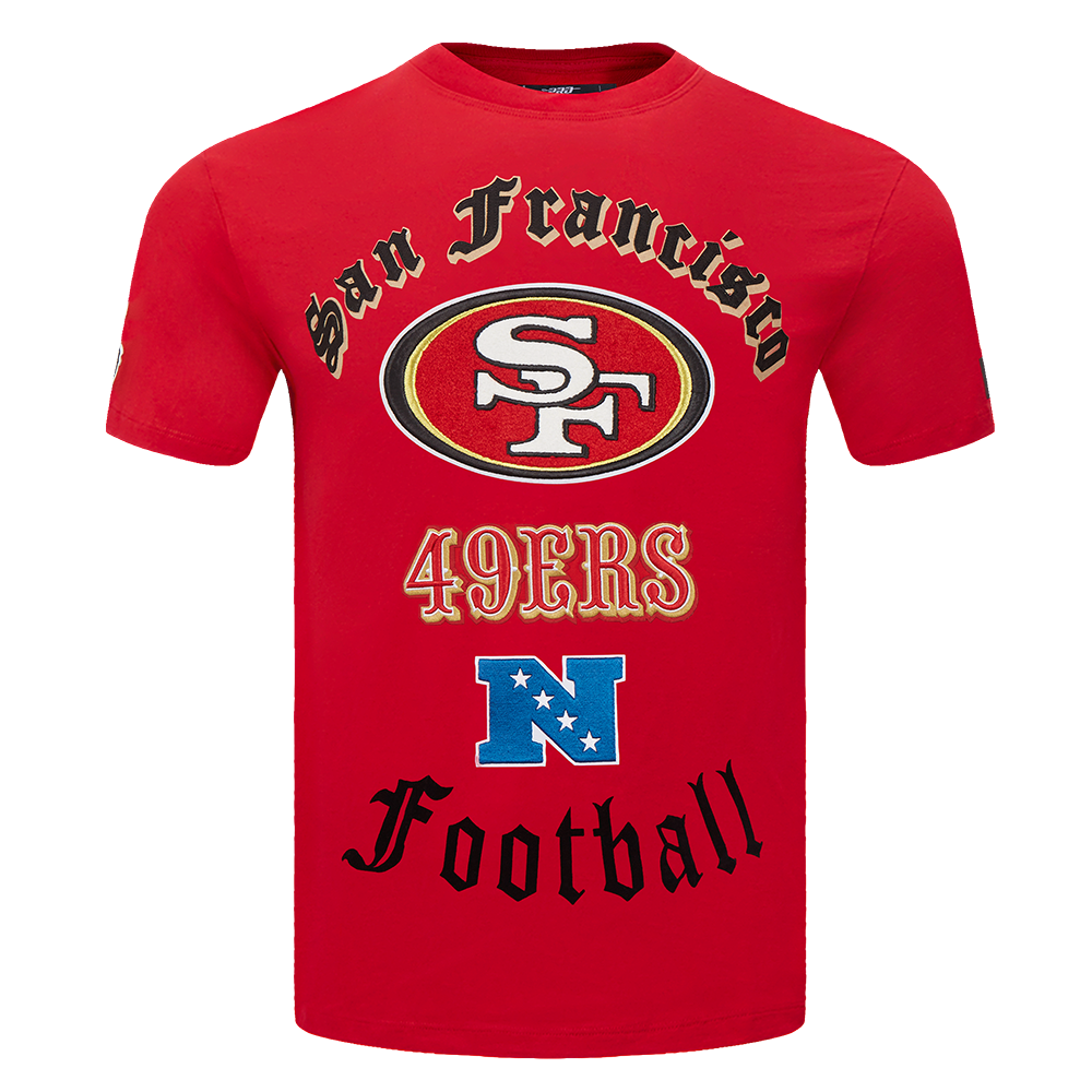 nfl-san-francisco-49ers-old-english-men-s-tee-red-pro-standard