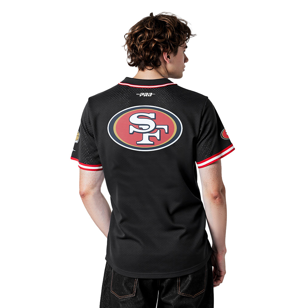 NFL SAN FRANCISCO 49ERS BROCK PURDY #13 CLASSIC MESH PNN MEN'S MESH BUTTON DOWN SHIRT (BLACK/RED)