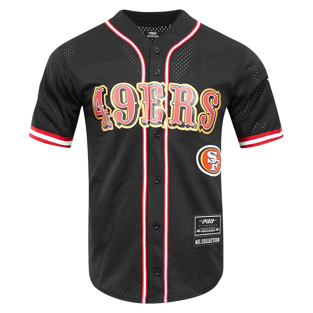 NFL SAN FRANCISCO 49ERS LOGO MEN S MESH BUTTON UP JERSEY BLACK Pro Standard