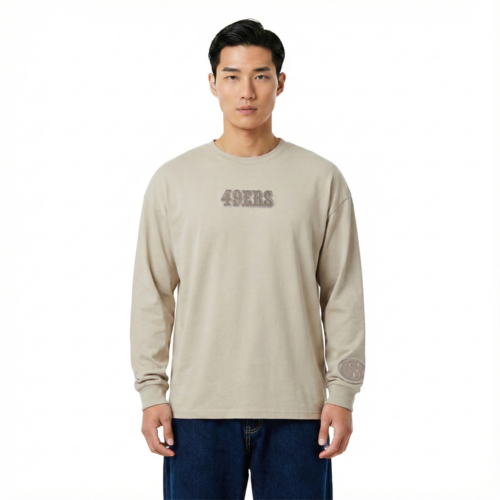 NFL SAN FRANCISCO 49ERS WINGSPAN MEN'S DROP SHOULDER LS TEE (TAUPE)