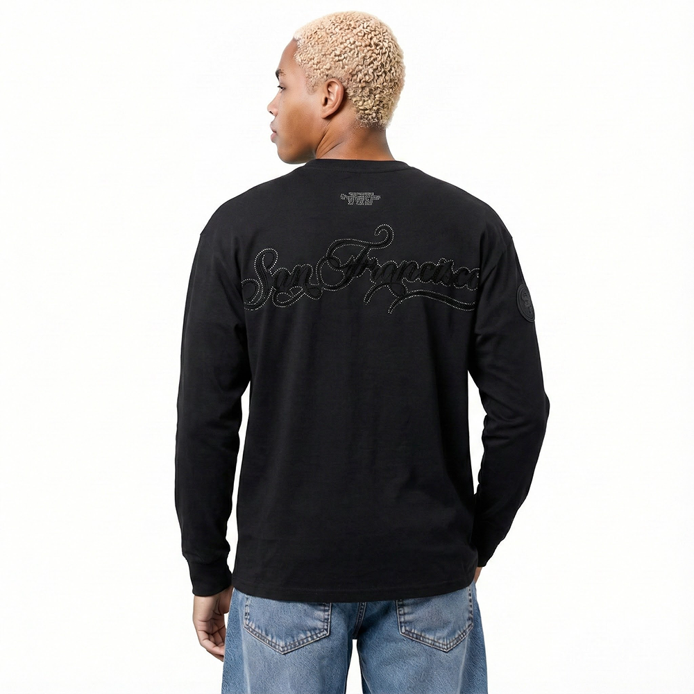 NFL SAN FRANCISCO 49ERS BLACKOUT MEN'S DROP SHOULDER LS TEE (BLACK)