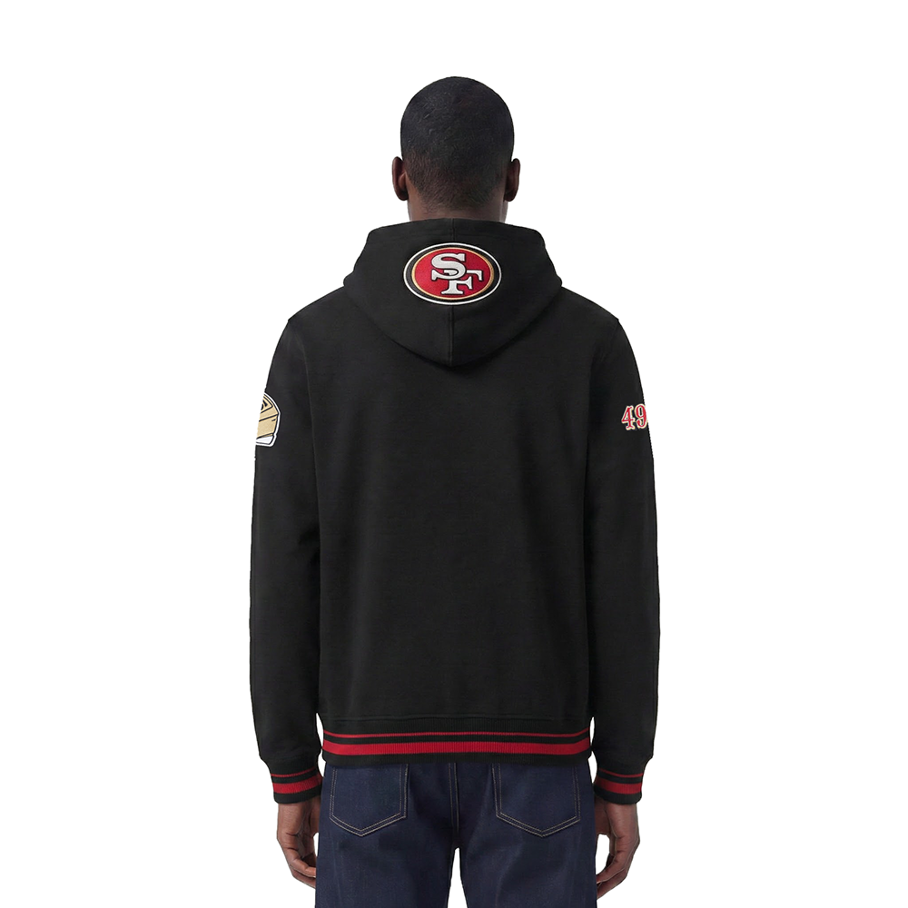 NFL SAN FRANCISCO 49ERS SCRIPT TAIL MEN'S RIB FLEECE PULLOVER HOODIE (BLACK/RED/BLACK)