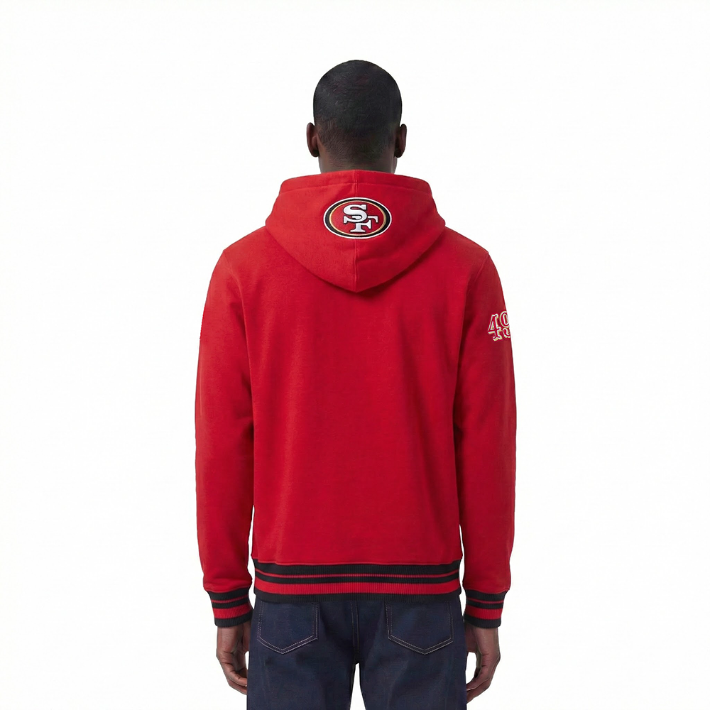 NFL SAN FRANCISCO 49ERS SCRIPT TAIL MEN'S RIB FLEECE PULLOVER HOODIE (RED/BLACK)