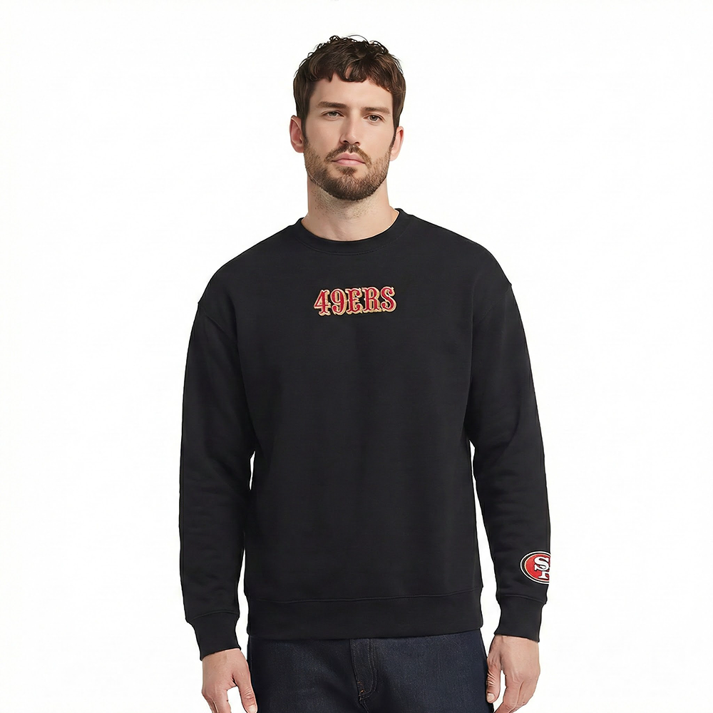 NFL SAN FRANCISCO 49ERS WINGSPAN MEN'S DROP SHOULDER FLEECE CREWNECK (BLACK)