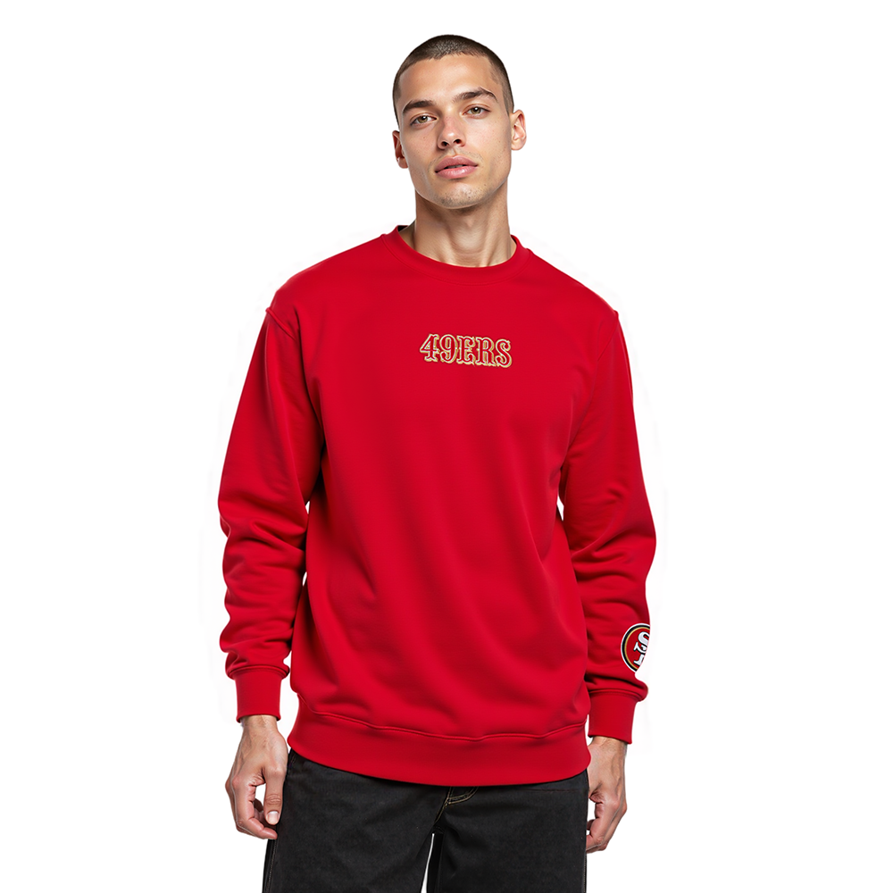 NFL SAN FRANCISCO 49ERS WINGSPAN MEN'S DROP SHOULDER FLC CREWNECK (RED)