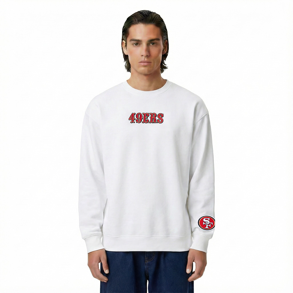 NFL SAN FRANCISCO 49ERS WINGSPAN MEN'S DROP SHOULDER FLC CREWNECK (WHITE)