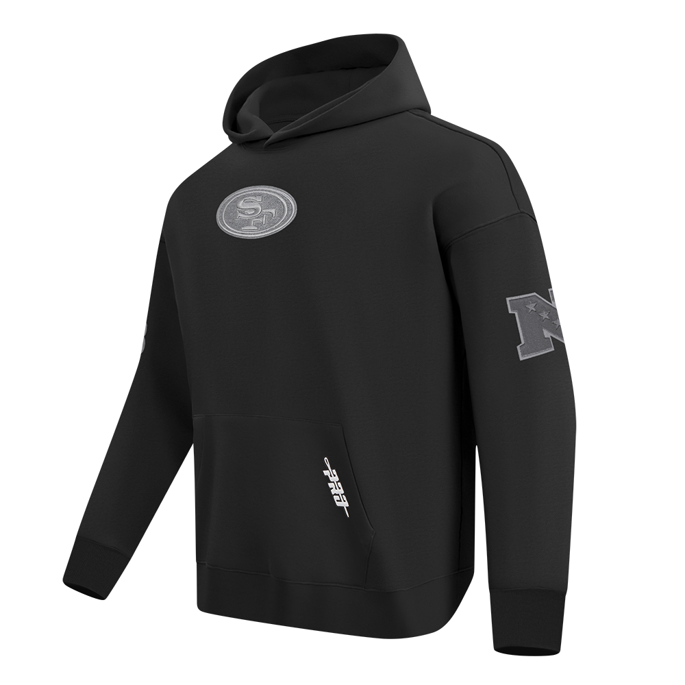 NFL SAN FRANCISCO 49ERS REVERSE FRENCH TERRY MEN'S DROP SHOULDER FLEECE PULLOVER HOODIE (BLACK)