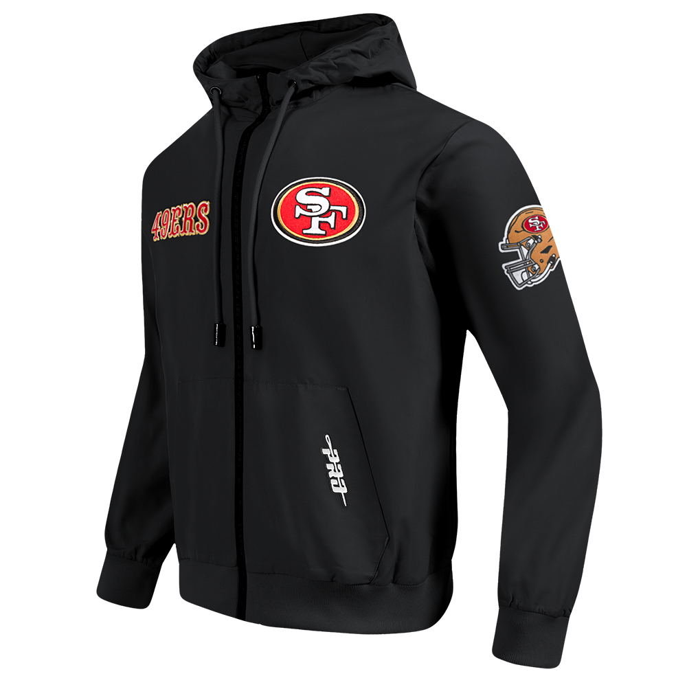 NFL SAN FRANCISCO 49ERS CLASSIC WIND SUIT MEN'S WOVEN FULL ZIP PULLOVER HOODIE (BLACK)