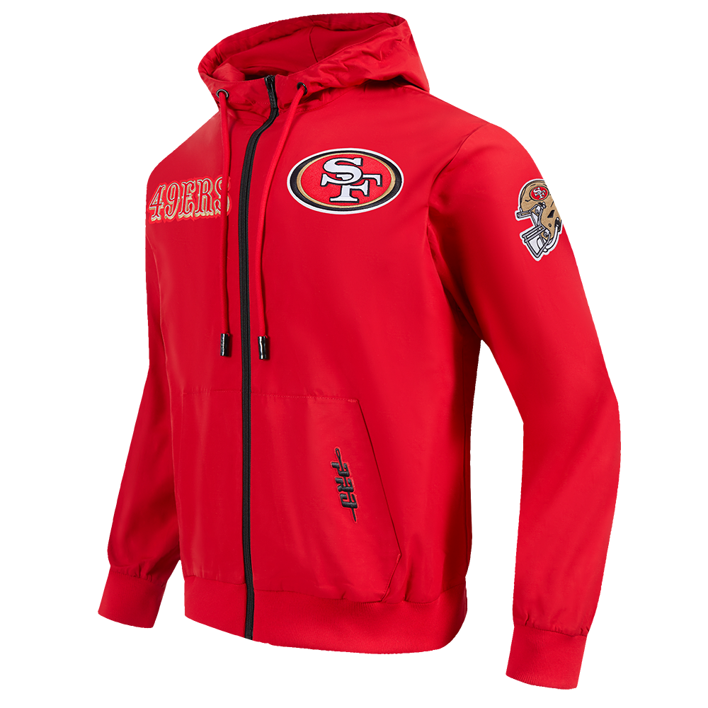 NFL SAN FRANCISCO 49ERS CLASSIC WIND SUIT MEN'S WOVEN FULL ZIP PULLOVER HOODIE (RED)