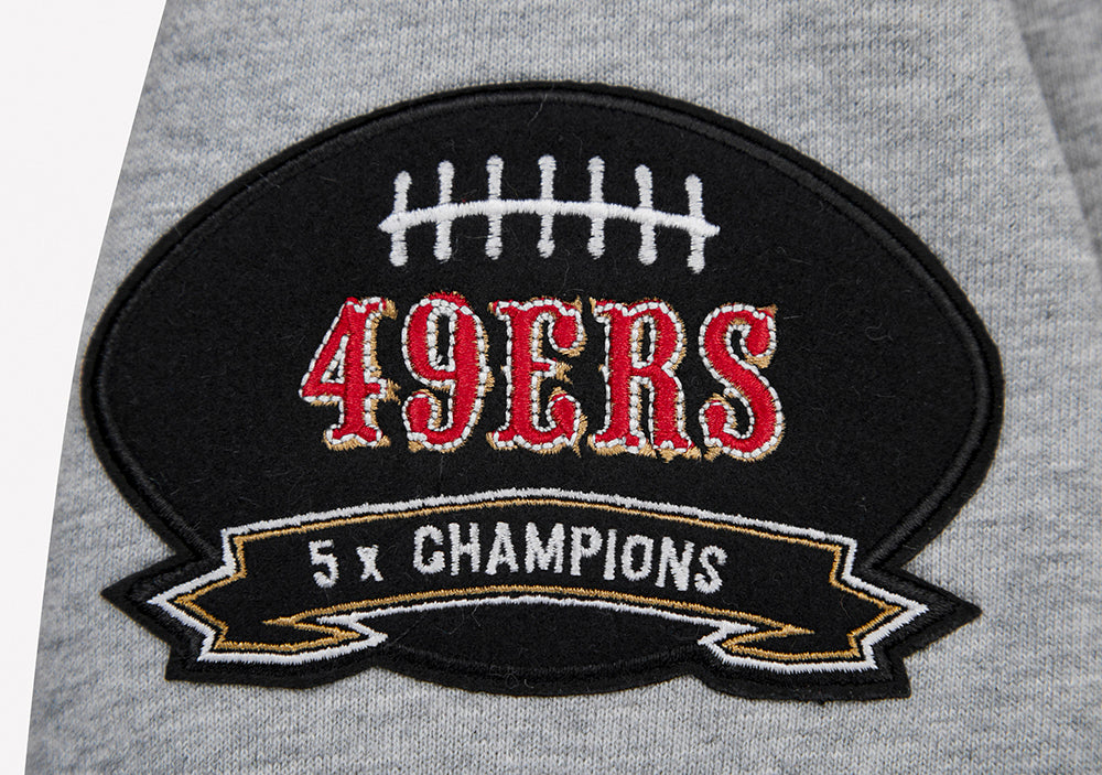 SAN FRANCISCO 49ERS CREST EMBLEM RIB FLC CREWNECK (HEATHER GRAY/BLACK) –  Pro Standard