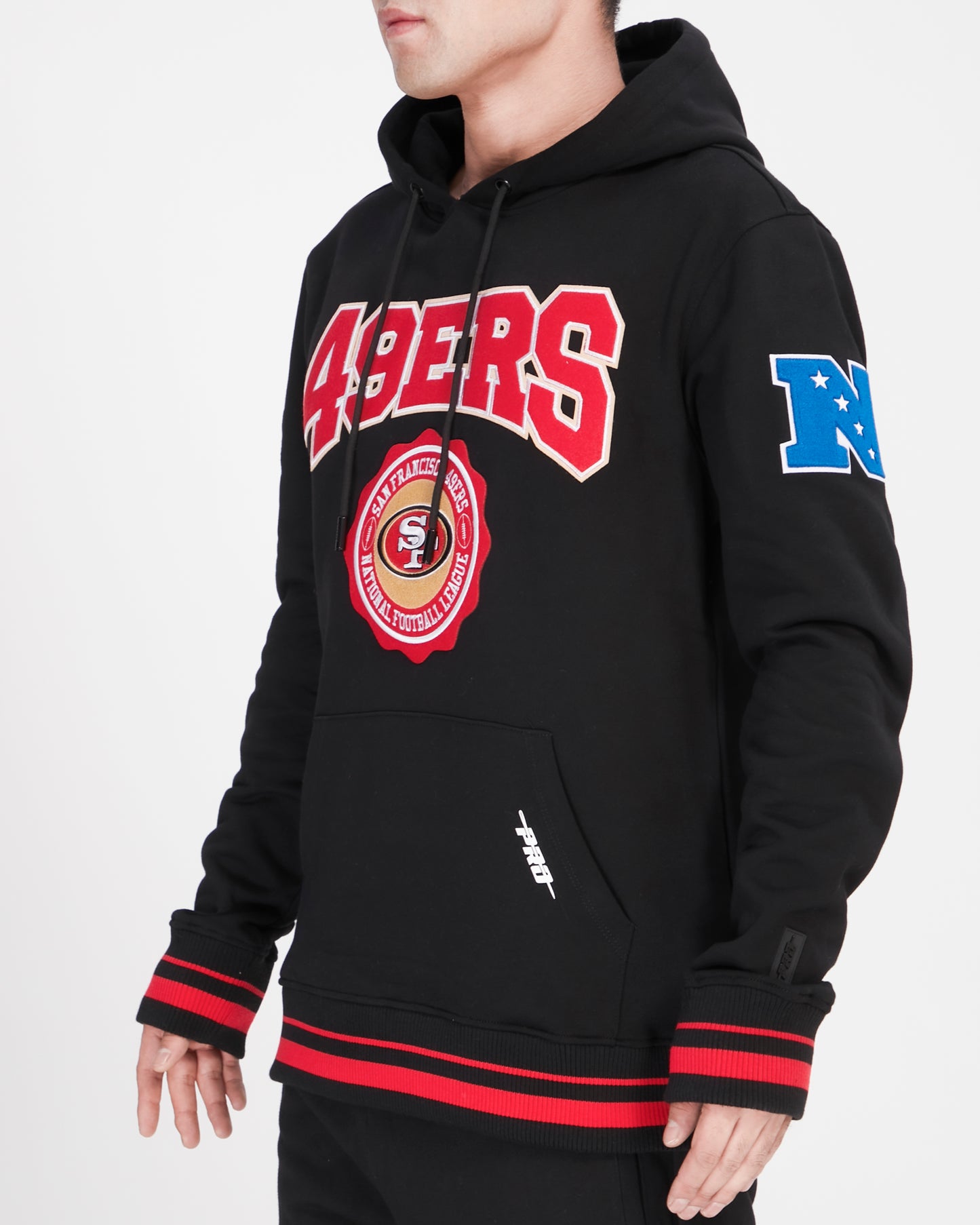 NFL SAN FRANCISCO 49ERS CREST EMBLEM RIB FLC PO HOODIE (BLACK/RED/BLACK)
