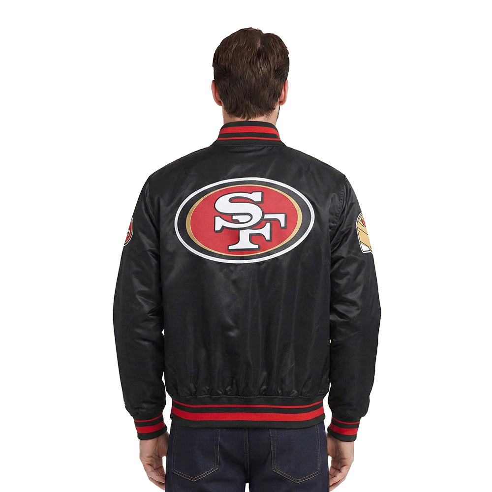NFL SAN FRANCISCO 49ERS SCRIPT TAIL MEN'S SATIN JACKET (BLACK/RED/BLACK)
