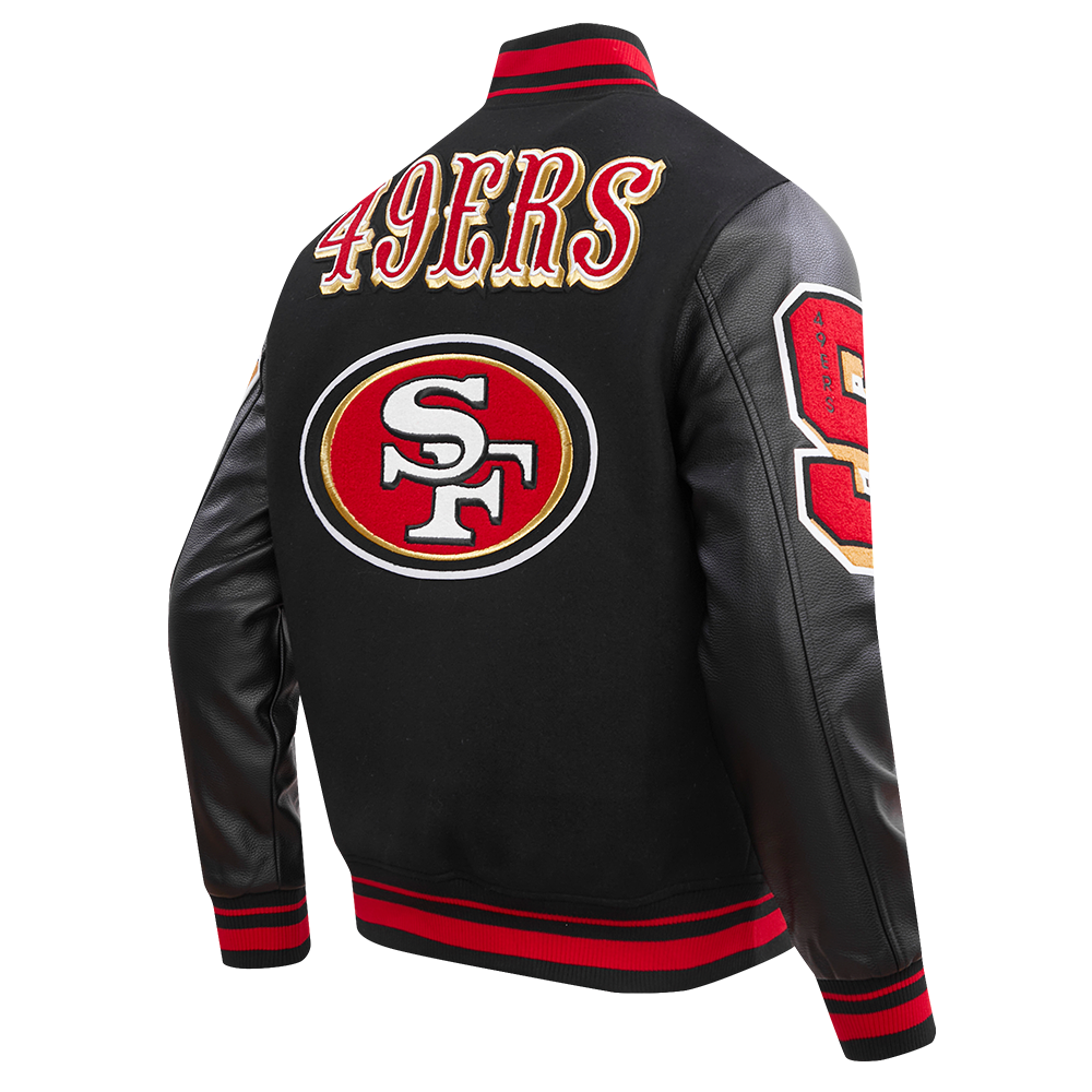 NFL SAN FRANCISCO 49ERS MASHUP MEN S RIB WOOL VARSITY JACKET BLACK RE Pro Standard