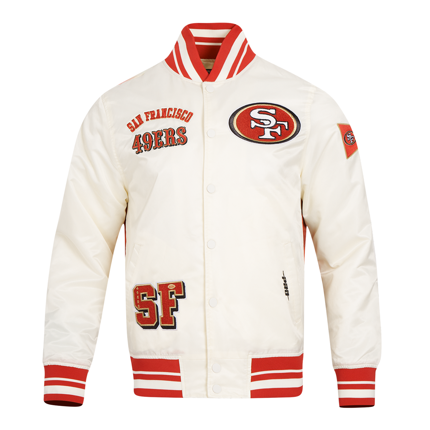 NFL SAN FRANCISCO 49ERS SUBLIMATED MEN'S SATIN JACKET-WHITE (EGGSHELL/ RED)