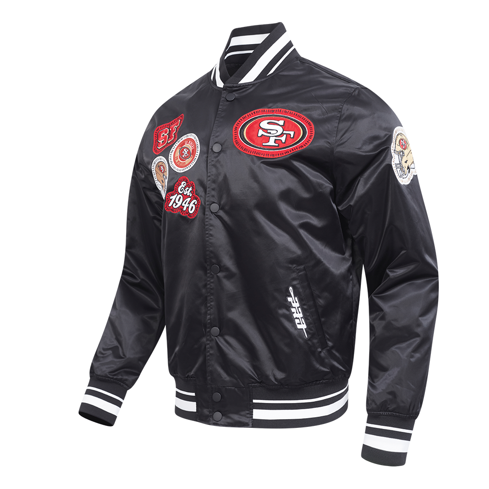 NFL SAN FRANCISCO 49ERS DIY PICK STITCH MEN'S RIB SATIN JACKET (BLACK)