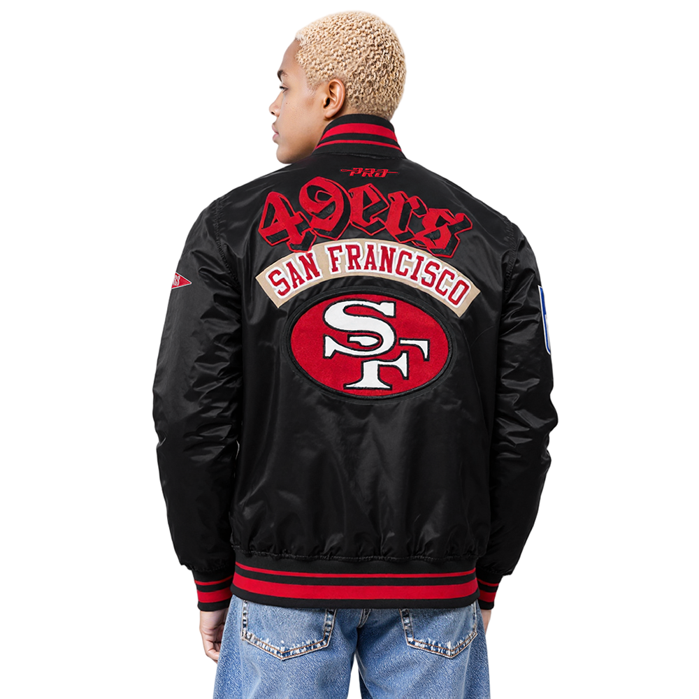 NFL SAN FRANCISCO 49ERS BEST OF MEN'S RIB SATIN JACKET (BLACK/RED/BLACK)