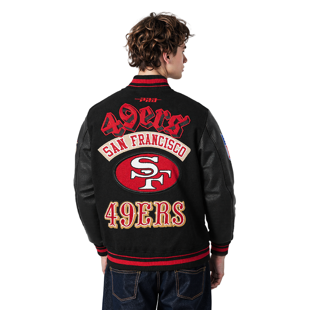 NFL SAN FRANCISCO 49ERS BEST OF MEN'S RIB WOOL VARSITY JACKET (BLACK/RED/BLACK)