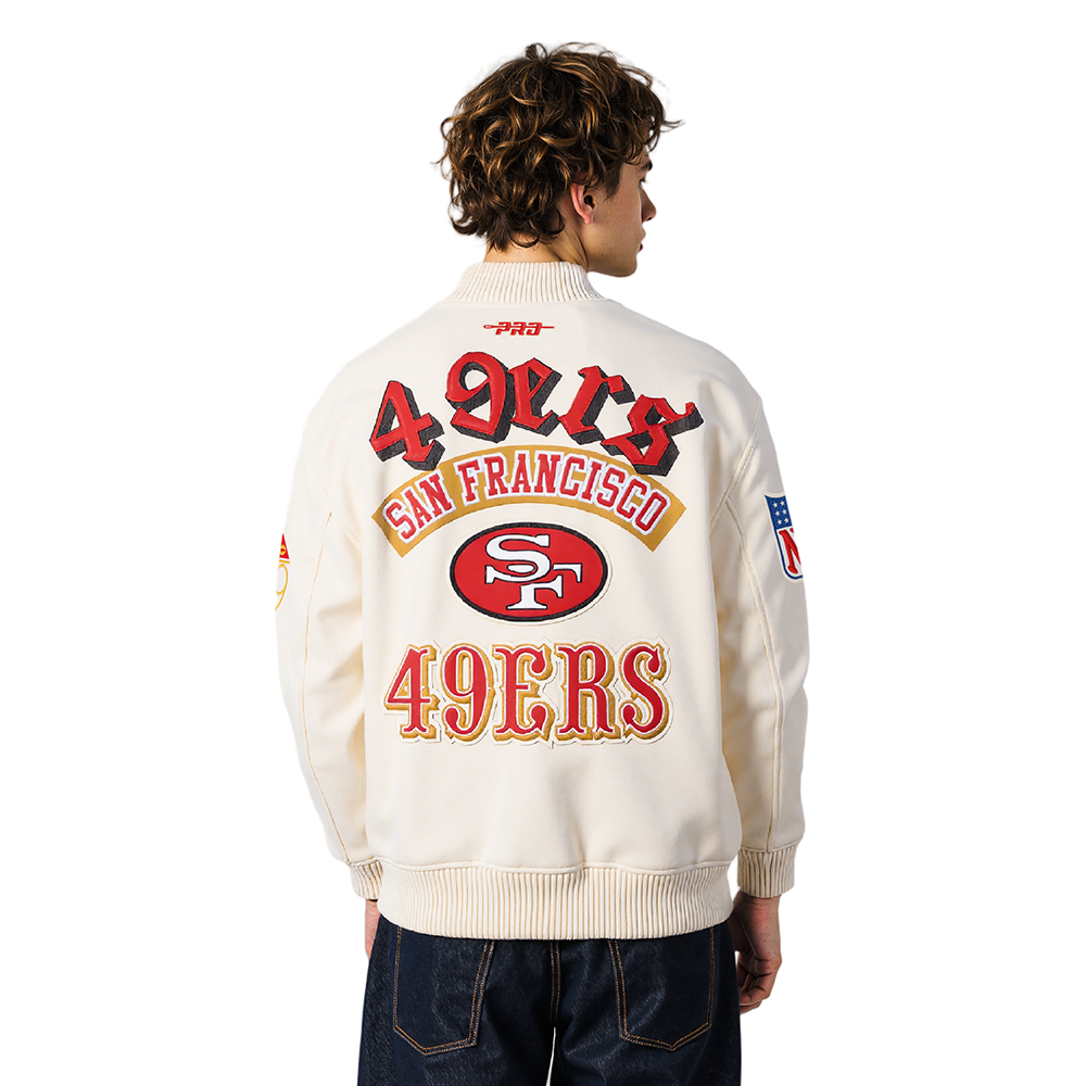 NFL SAN FRANCISCO 49ERS BEST OF MEN'S LEATHER VARSITY JACKET (EGGSHELL)