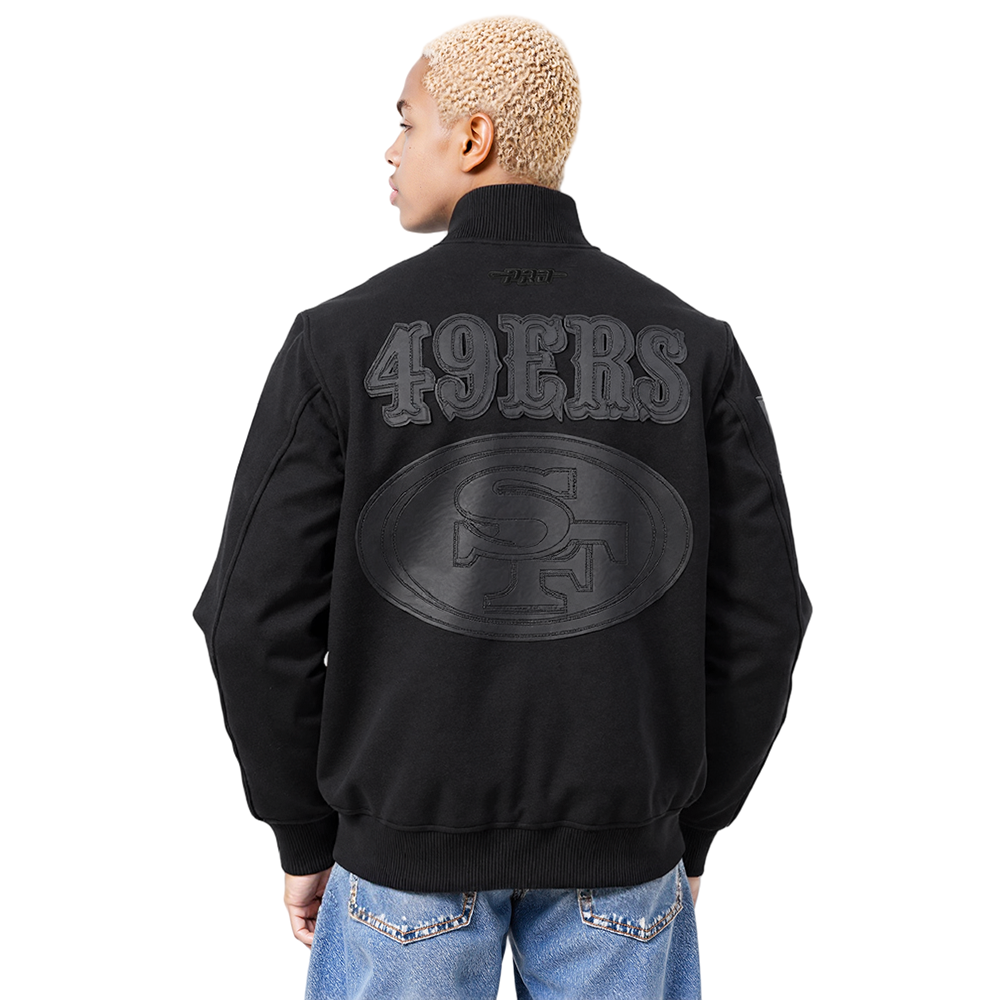 NFL SAN FRANCISCO 49ERS WASHED VANGUARD MEN'S ALL WOOL VARSITY JACKE (BLACK)