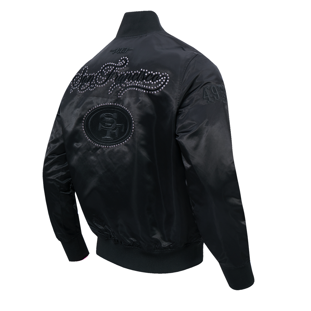NFL SAN FRANCISCO 49ERS BLACKOUT MEN'S SATIN JACKET (BLACK)