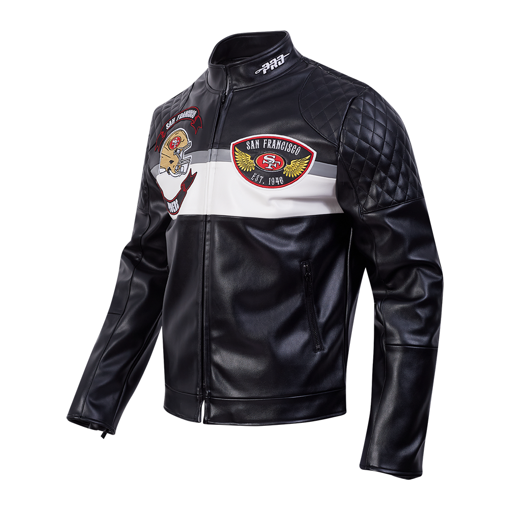 NFL SAN FRANCISCO 49ERS BORN FOR SPORT MEN'S MOTO JACKET (BLACK/WHITE)