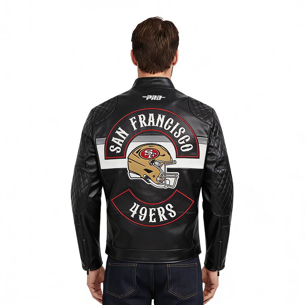 NFL SAN FRANCISCO 49ERS BORN FOR SPORT MEN'S MOTO JACKET (BLACK/WHITE)