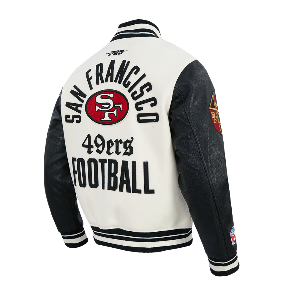 NFL SAN FRANCISCO 49ERS MODERN ORIGINALS MEN'S RIB WOOL VARSITY JACKET (EGGSHELL/ BLACK)