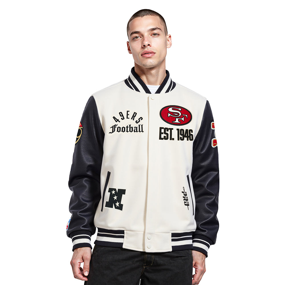 NFL SAN FRANCISCO 49ERS MODERN ORIGINALS MEN'S RIB WOOL VARSITY JACKET (EGGSHELL/ BLACK)