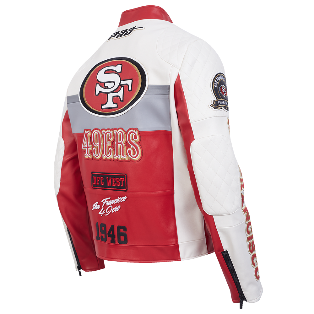 NFL SAN FRANCISCO 49ERS MEN'S MOTO JACKET (EGGSHELL/ RED)