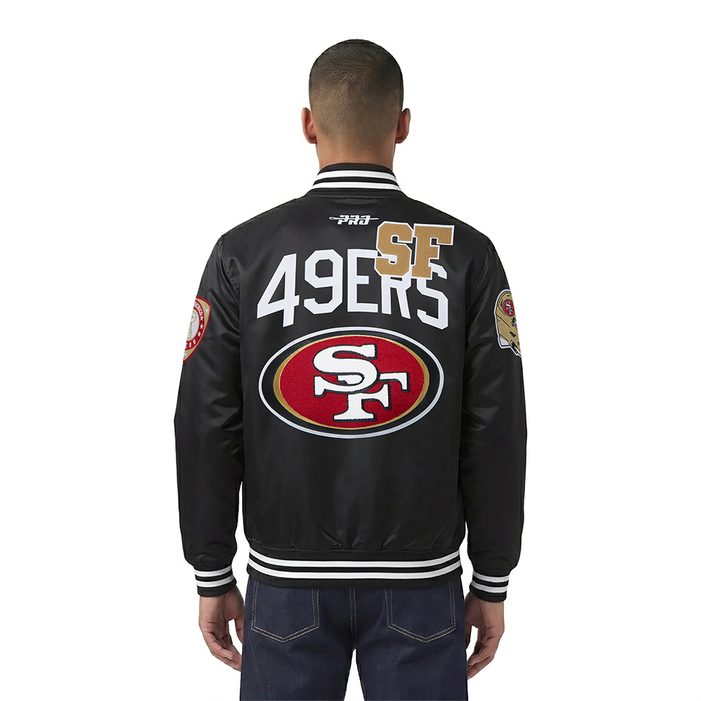 NFL SAN FRANCISCO 49ERS LETTERMAN MEN'S SATIN JACKET (BLACK)