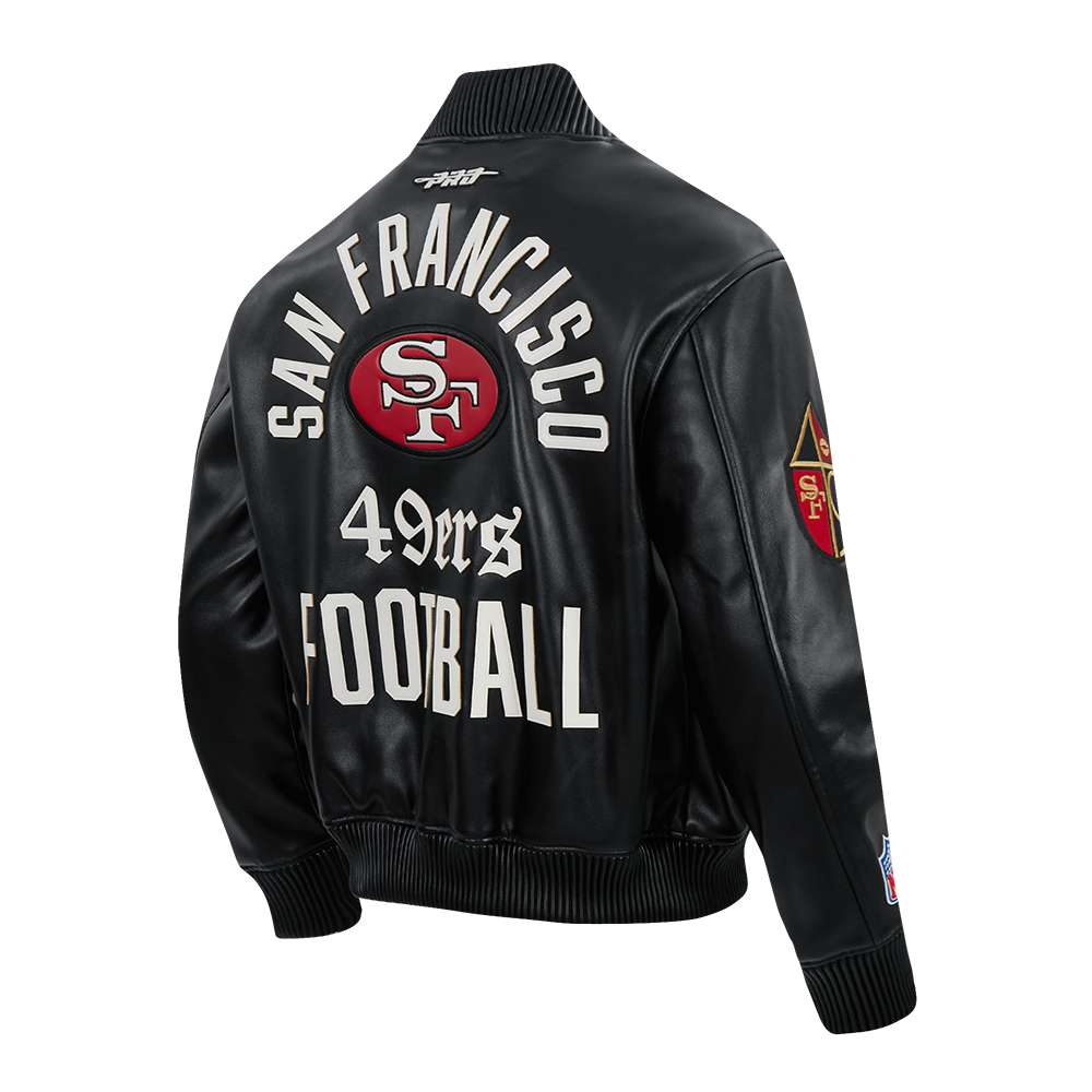 NFL SAN FRANCISCO 49ERS MODERN ORIGINALS MEN'S LEATHER VARSITY JACKET (JET BLACK)