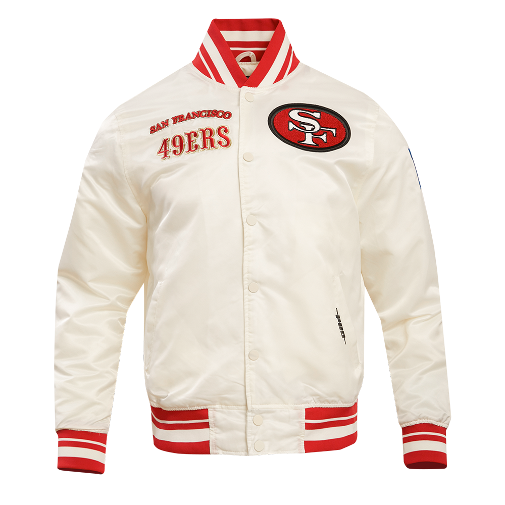 NFL SAN FRANCISCO 49ERS RETRO CLASSIC MEN´S RIB SATIN JACKET (EGGSHELL/ RED)