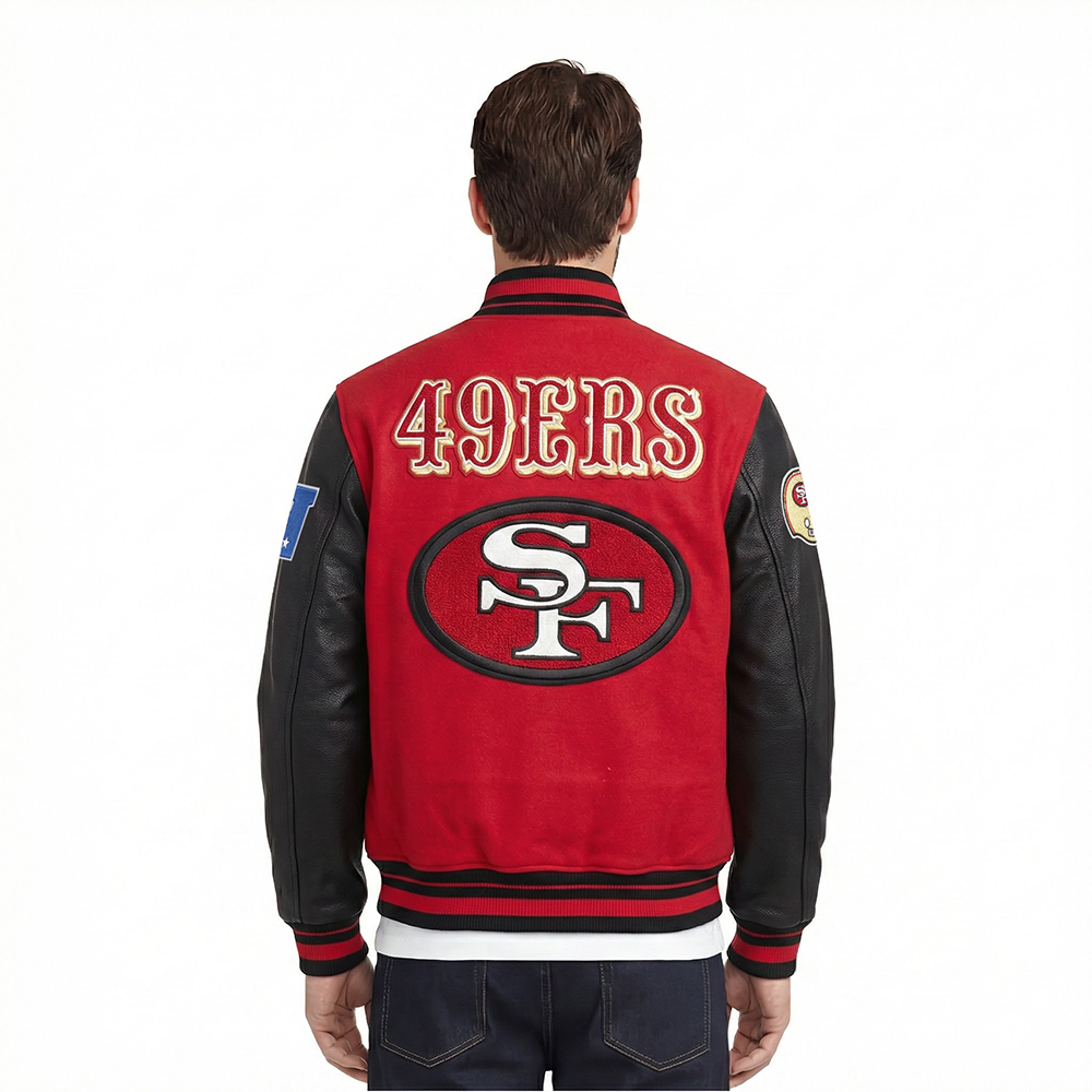 NFL SAN FRANCISCO 49ERS RETRO CLASSIC MEN'S RIB WOOL VARSITY JACKET (RED/BLACK)