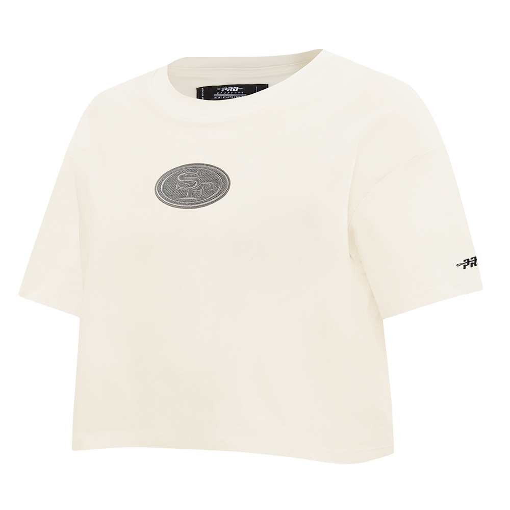 NFL SAN FRANCISCO 49ERS REVERSE FRENCH TERRY WOMEN'S SINGLE JERSEY BOXY TEE (EGGSHELL)