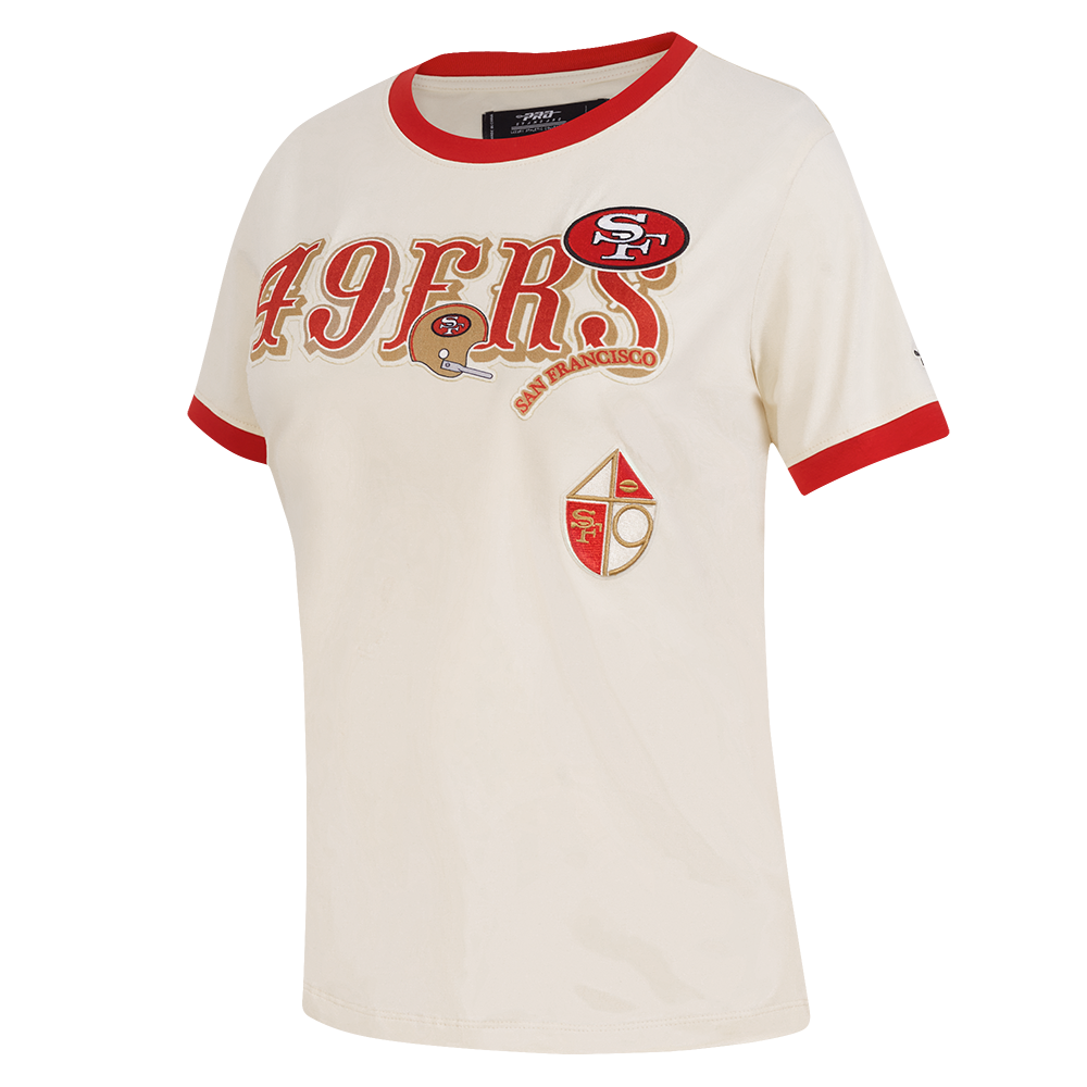 NFL SAN FRANCISCO 49ERS RETRO CASCADE WOMEN'S RINGER TEE (EGGSHELL/ RED)