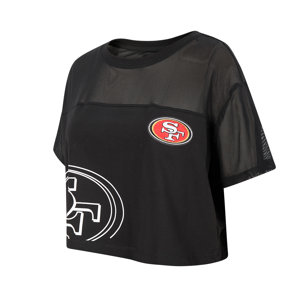 NFL SAN FRANCISCO 49ERS SHEER INFLUENCE WOMEN'S SHEER BOXY TEE (BLACK)