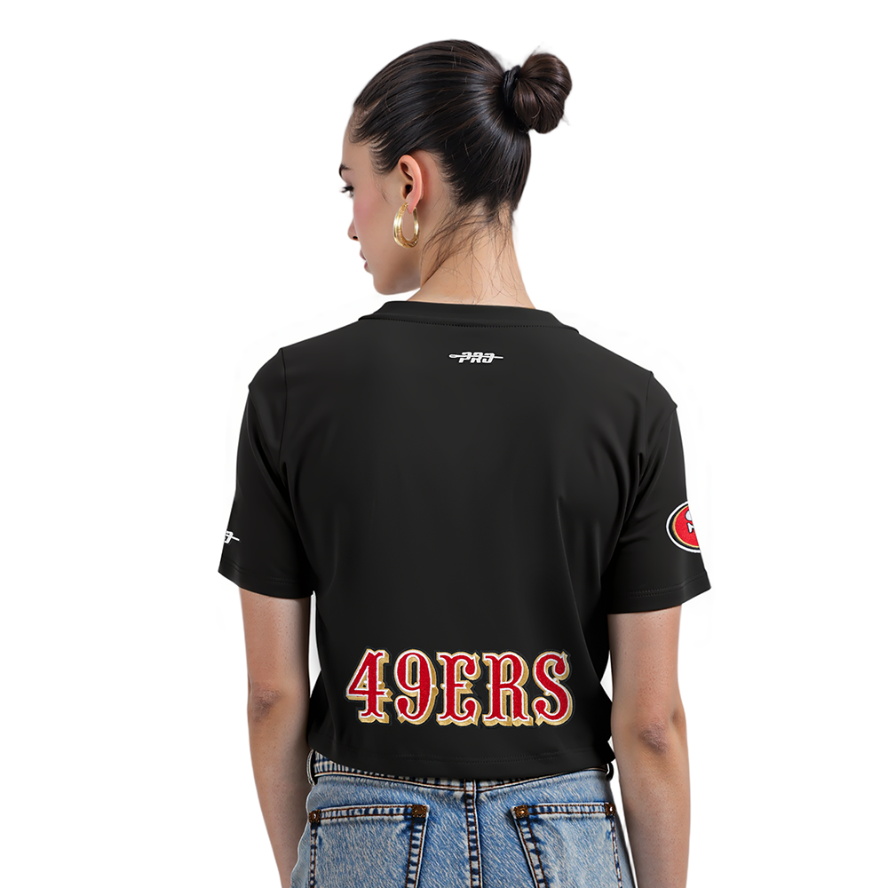 NFL SAN FRANCISCO 49ERS CHRISTIAN MCCAFFREY #23 CLASSIC PNN WOMEN'S SJ BOXY TEE (BLACK)